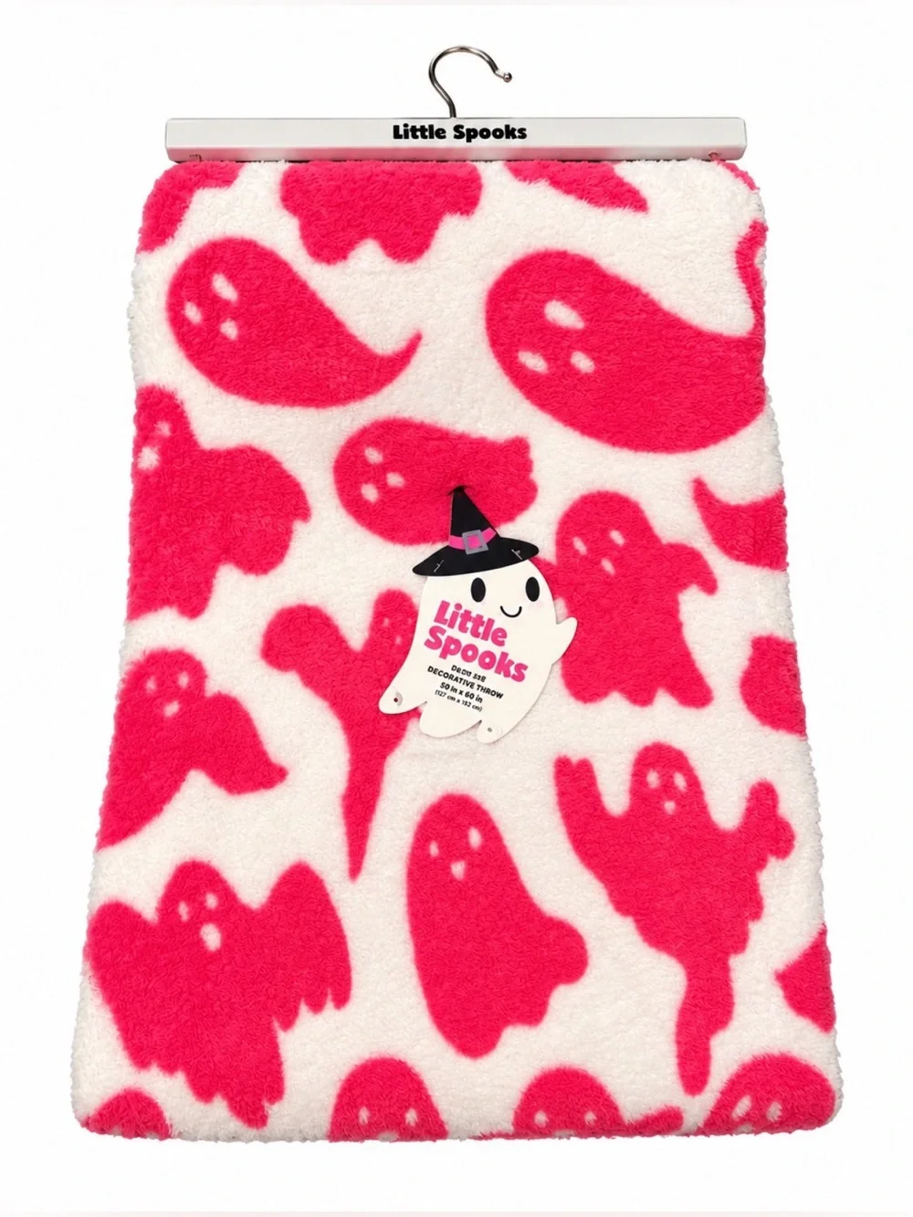 Hot Pink & White Ghost Halloween Throw Blanket 50x60